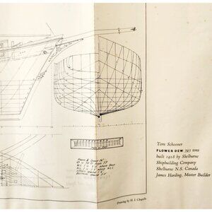 1961 Flower Dew Tern Schooner Ship Drawing Blueprint Shelburne Shipbuilding E2J4